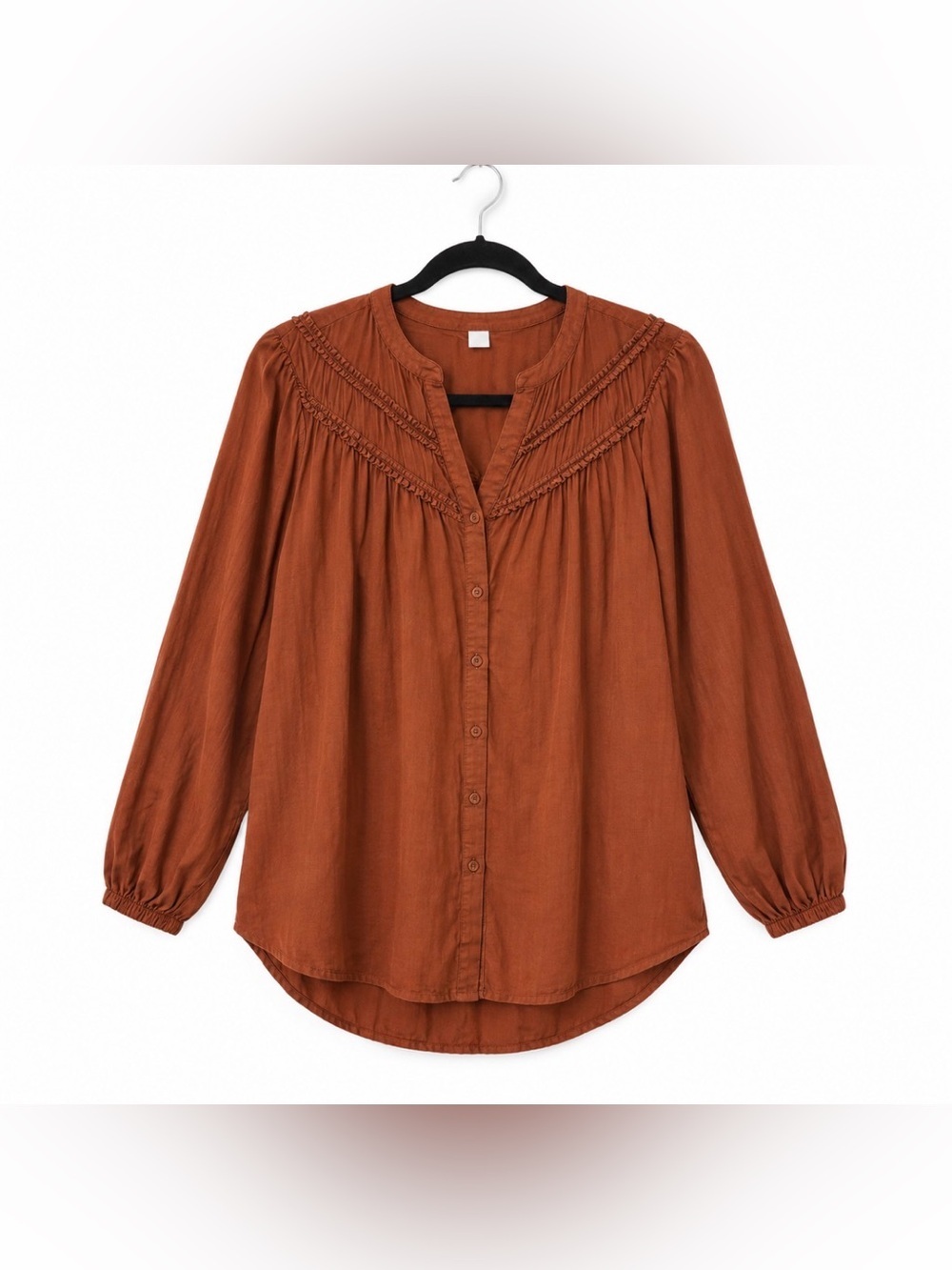 Old Navy Button-Front Peasant Blouse in Rust Brown- Boho